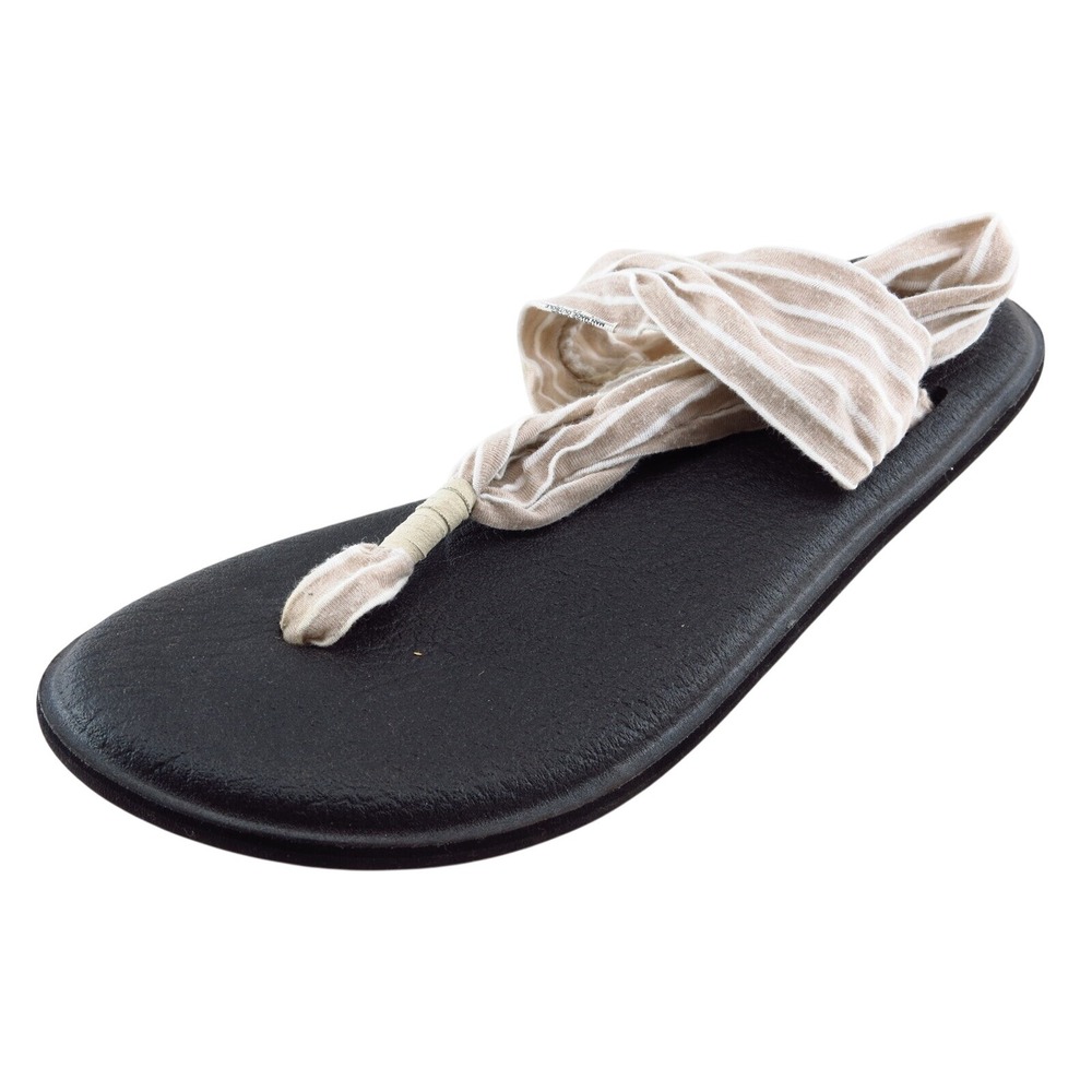 Sanuk T-Strap Sandals Beige Fabric Women Shoes Size 7 Medium